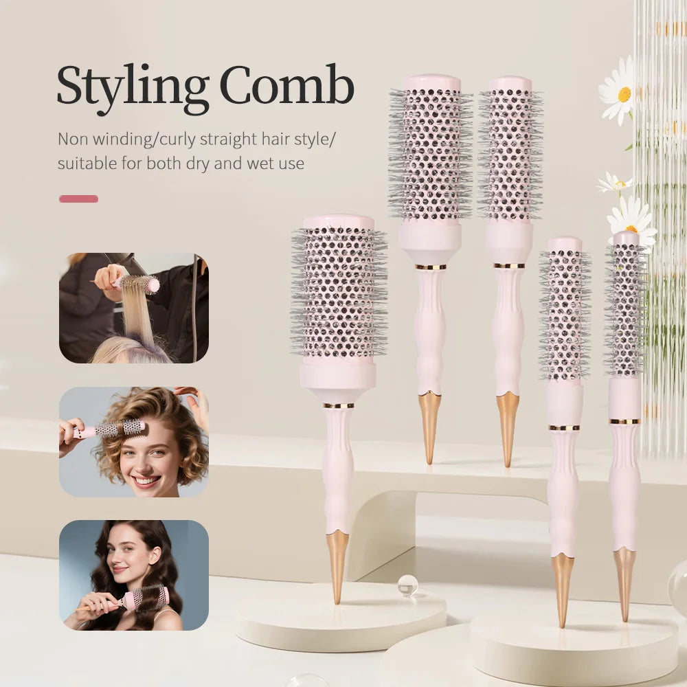 Barber Professional Round Blow Dry Brush, Professional Curly Hair Hot Cylinder Comb, 5 Sizes, Suitable for Fashionable Curly Hair Styling, Suitable for Women's Styling, Blow Drying, Curly Hair, Smoothing, Short Hair, Medium a