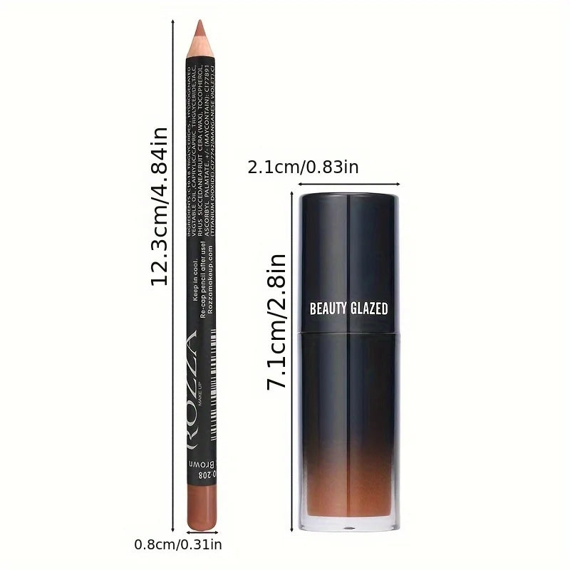 2pcs/Set Smooth Lip Liner+Lip Oil Set Lip Combo Waterproof Lip Liner  Makeup, Long-Lasting Moisturizing Lip Makeup Lip Plump