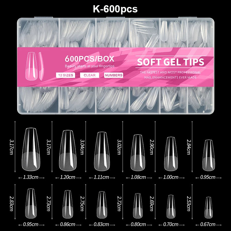 Luxury False Nail Tips Soft Gel Fingertip Semi-matte Capsules Almond French Coffin Full Cover Artificial Fake Nails Extension