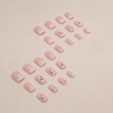 24 PCs Short French Simple Gradient Flower Nails with 1 Jelly Glue and 1 Nail File