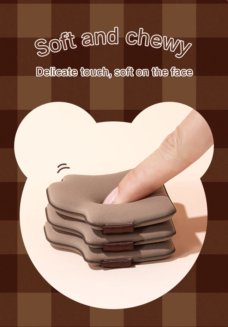 GECOMO 6 PCS Chocolate Powder Puff Set, Wet And Dry Sponge, Soft Leather Flocking Makeup Cushion