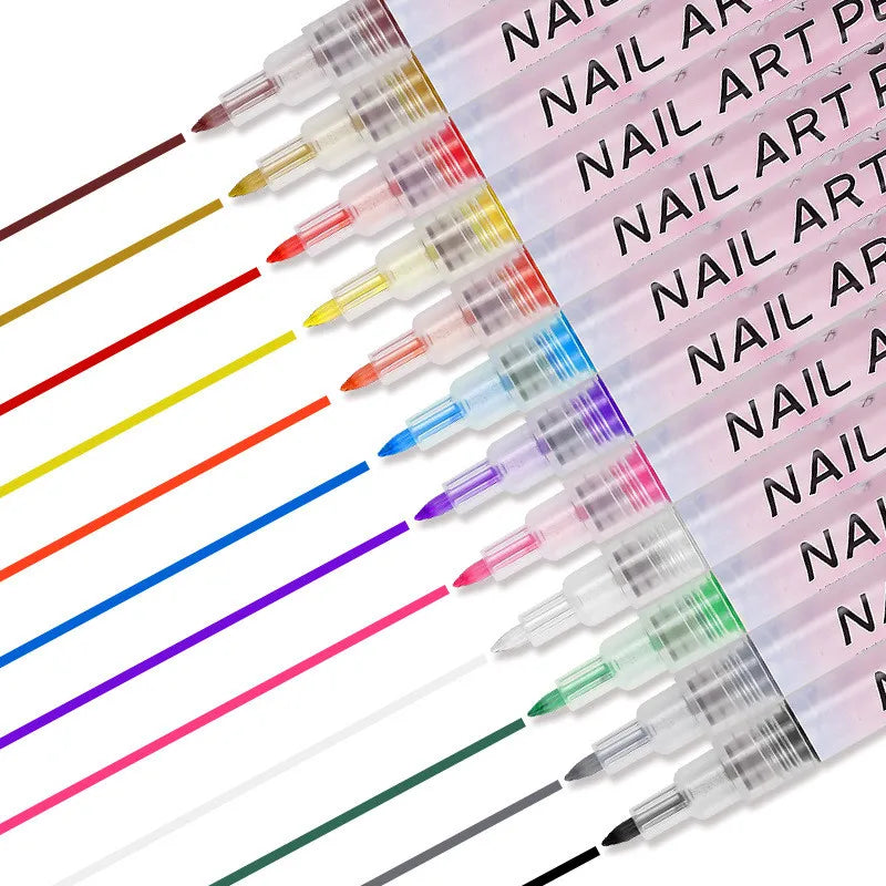 12Pcs/Set Colourful Waterproof Nail Art Graffiti Pen DIY 3D Nail Art Drawing Pen Abstract Line Manicure Tool Painting Liner