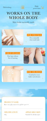 BIOAQUA Rice Raw Pulp Spf 50+ Sunscreen For Face Body Neck Back Protector Solar Blocker Brightening Facial Sun Cream Body Care