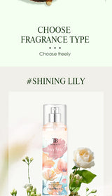 The fragrance spray has a long-lasting, faint floral scent with a fruity note. It is a fragrance body spray without alcohol.