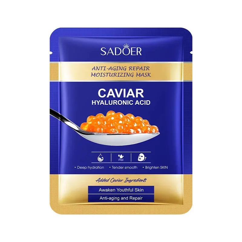 5Pcs Sadoer Caviar Hyaluronic Acid Moisturizing Facial Masks Brightening Firming Hydrating Face Mask Facial Skin Care Products