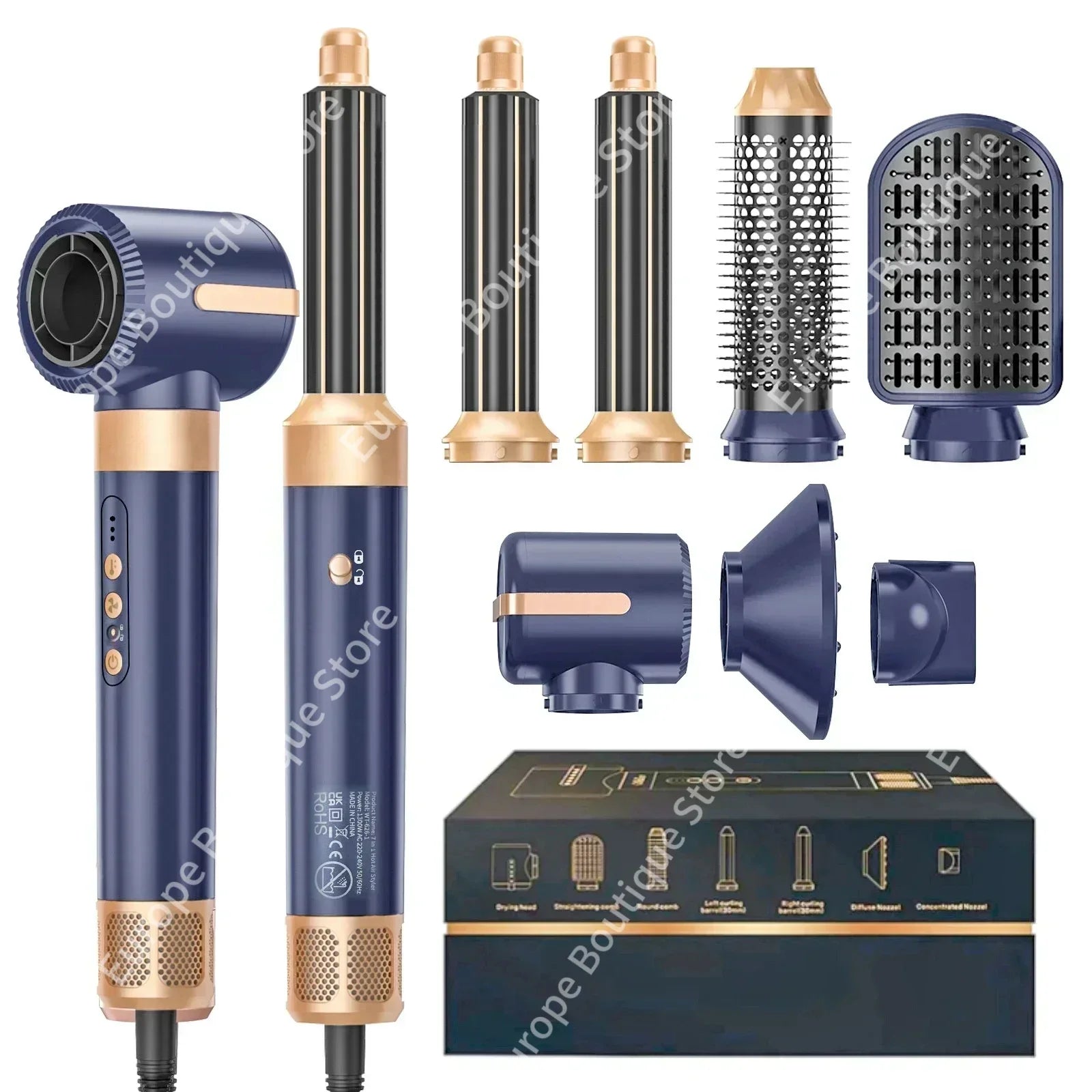 7 In 1 Hair Dryer Brush Brushless High Speed Hair Dryer with Diffuser Ionic Blow Dryer Hot Air Styling Comb Auto Hair Curler