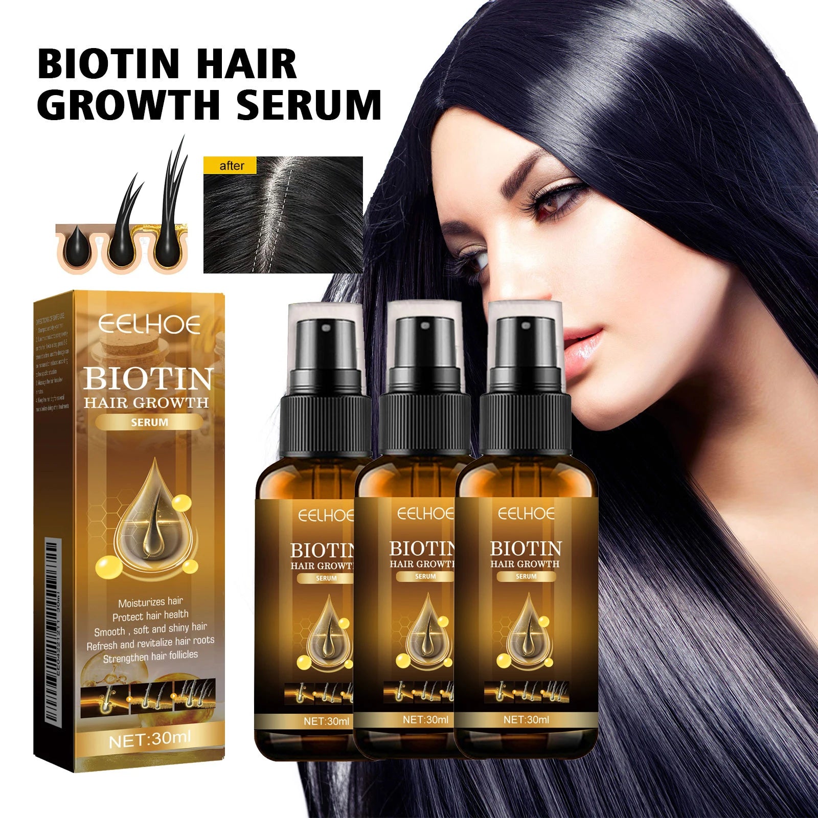 Biotin Hair Care Spray Nourish Scalp Hair Follicle Reduce Hair Loss Stabiliz Hair Root Refresh Oil Control Natural Plant Essence