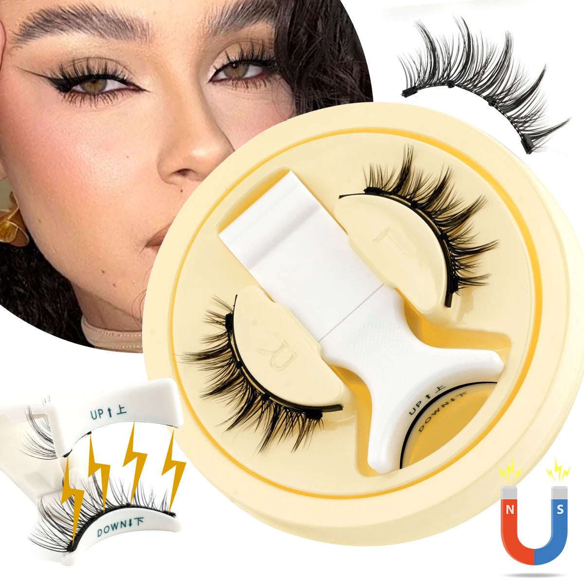 1/2 Pair Reusable Magnetic Eyelashes Tweezers Set Faux Mink Lashes Handmade 3D Natural False Eyelashes and Magnetic Tweezers Set