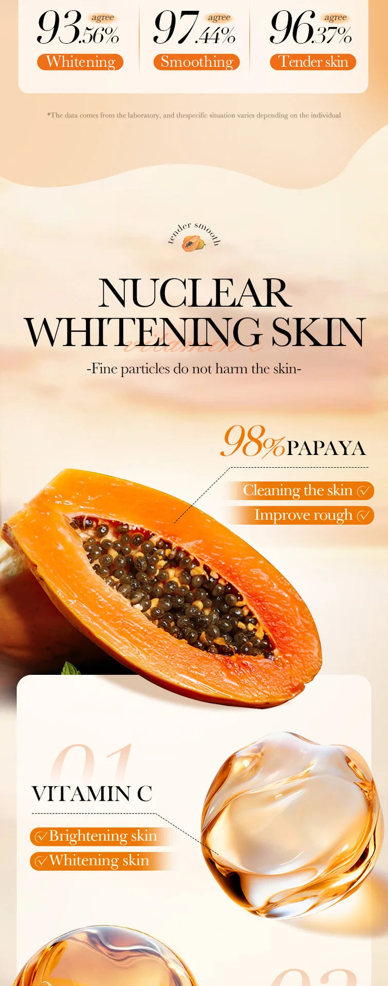 100g Papaya Vitamin C Exfoliating Scrub Cream, Hypoallergenic, Moisturizing, Exfoliation, Scented with Papaya, Deep Cleansing