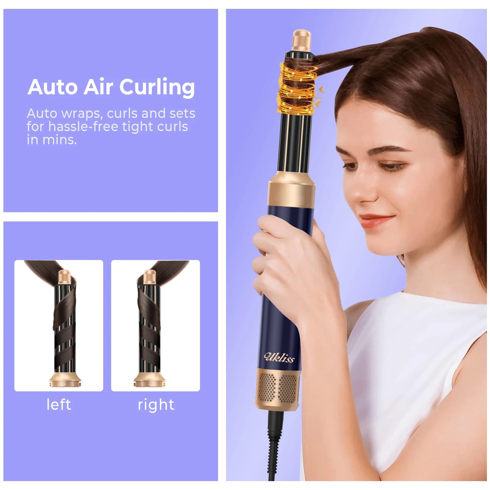 UKLISS Hair Dryer Brush 7 in 1, Air Styler Set with Curling Iron, Round Brush, Straightener for Women