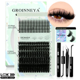 GROINNEYA Lash Clusters Kit Spikes Lash Individuals Eyelash Clusters D-Curly Lash Clusters Kit with Bond and Seal Makeup