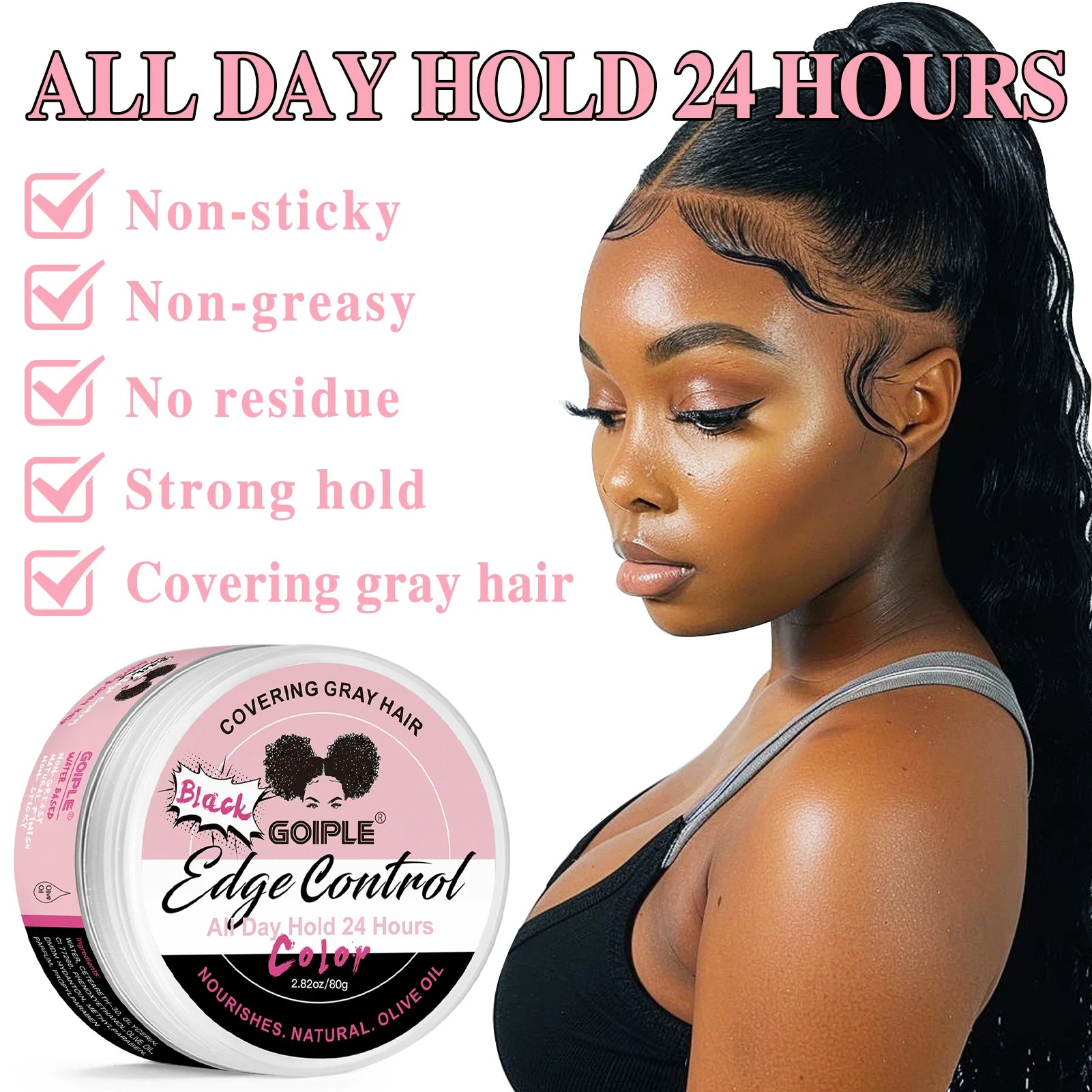 GOIPLE Edge Control Gel for Covering Gray Hair Filling In Thin Areas Black Styling Wax Strong Hold Broken Hair Finishing Pomade