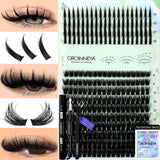 GROINNEYA Lash Clusters Kit Spikes Lash Individuals Eyelash Clusters D-Curly Lash Clusters Kit with Bond and Seal Makeup