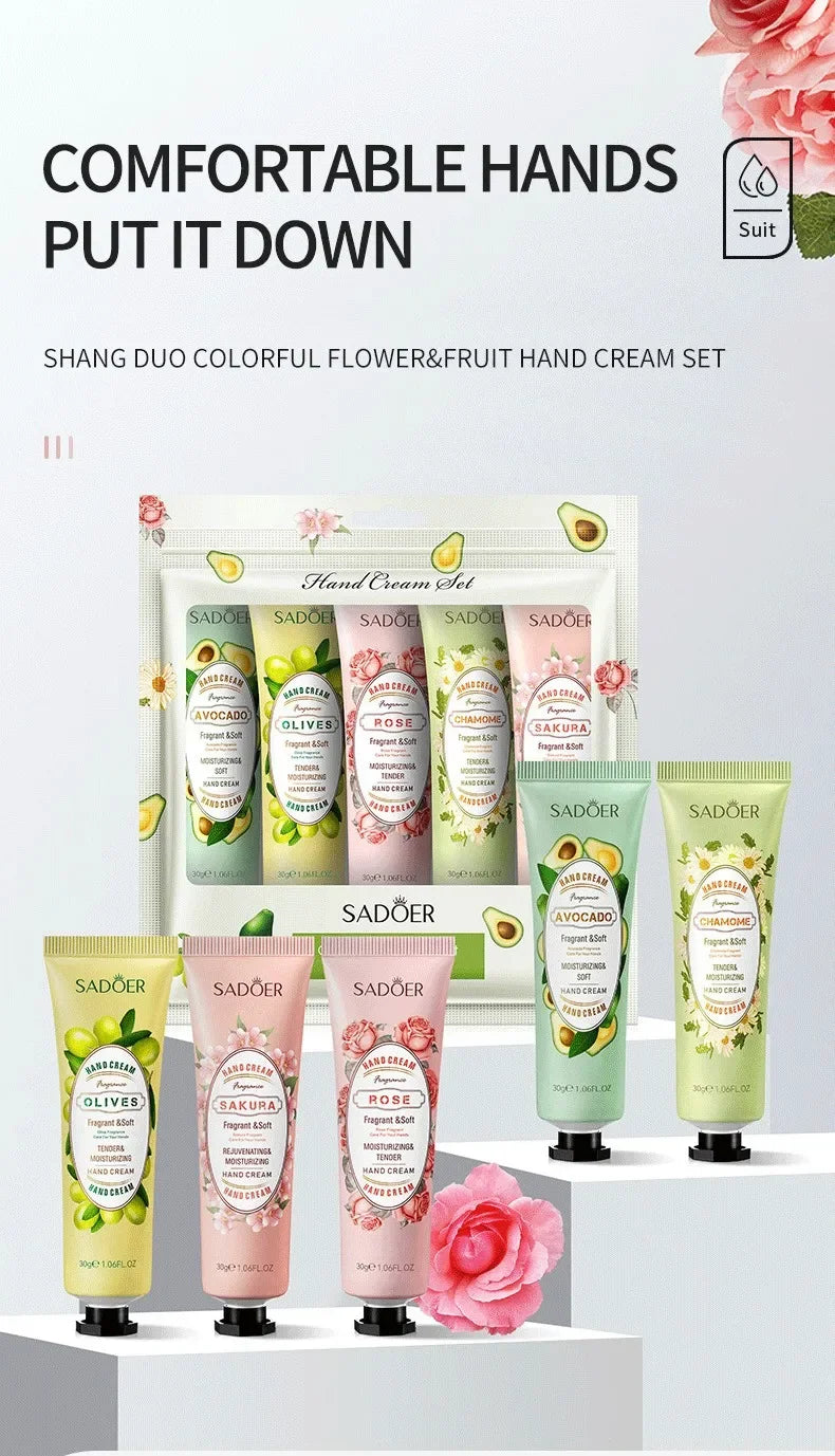 SADOER Hand Cream Set 5pcs Moisturizing for Dry Hands Travel Size Hand Lotion Gift Set to Nourish and Repair Dry Cracked Hands