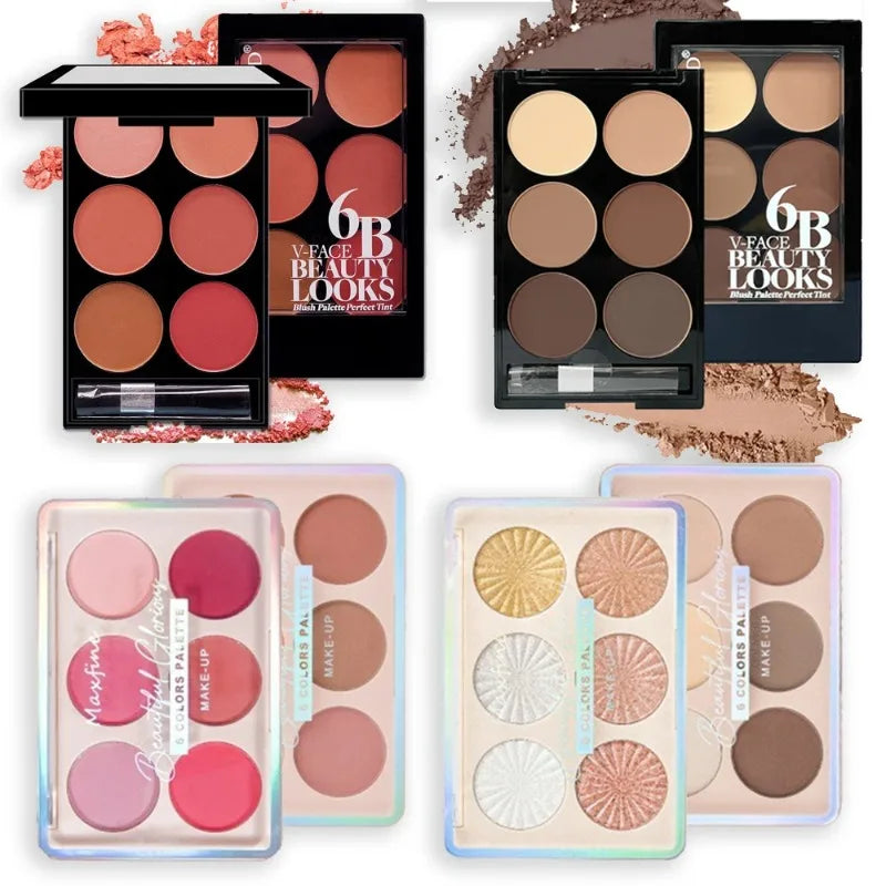 6-color Blush and Contouring All-in-one Palette Pearlescent Matte Powder Face Blusher Glitter Highlighter Blush Makeup Palette