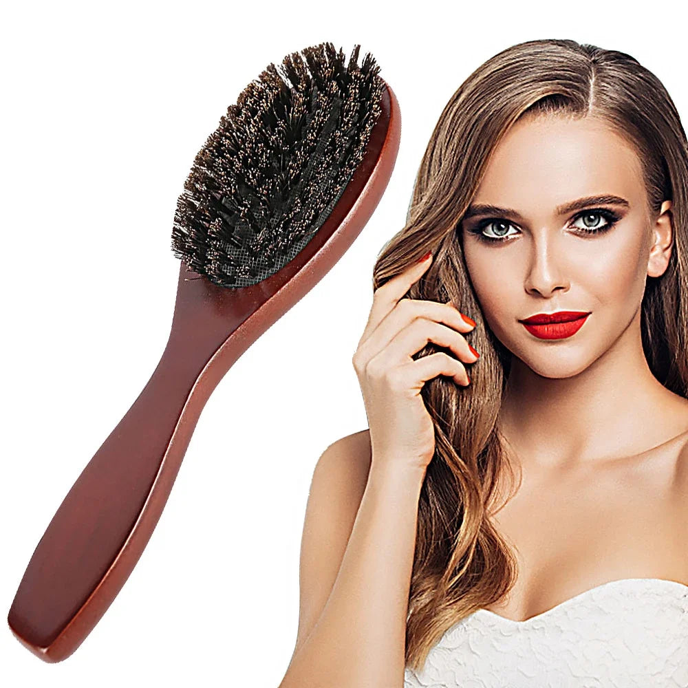 Natural Boar Bristle Brush Comb Anti-Static Oval Hairdressing Hair Styly Comb Wood Woman Hairbrush