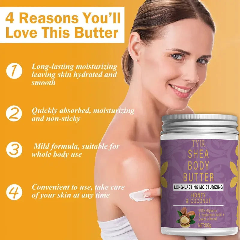 Shea Butter Moisturizing Body Cream, Makes Skin Softer and More Supple, Tightens Skin, Makes Skin Brighter and More Radiant, Nourishes the Body during Massage, Suitable for Dry and Chapped Skin