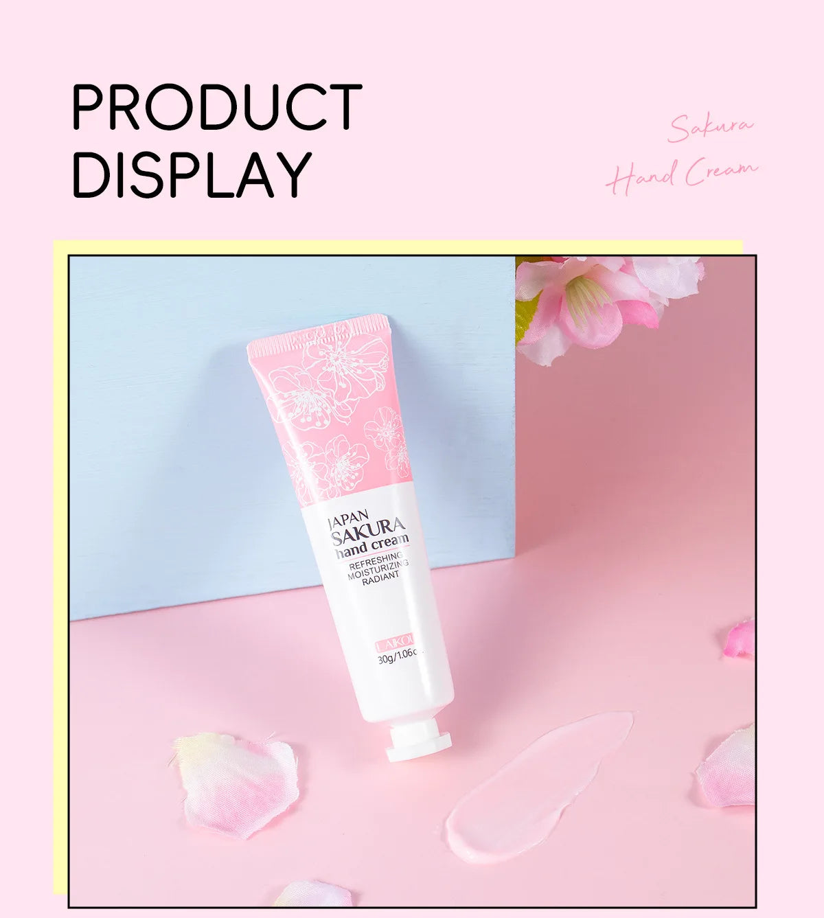 LAIKOU Sakura Hand Cream Hydrating Moisturizing Nourishing Smoothing Brightening Repairing Non‑Greasy For Dry Rough Skin 30g