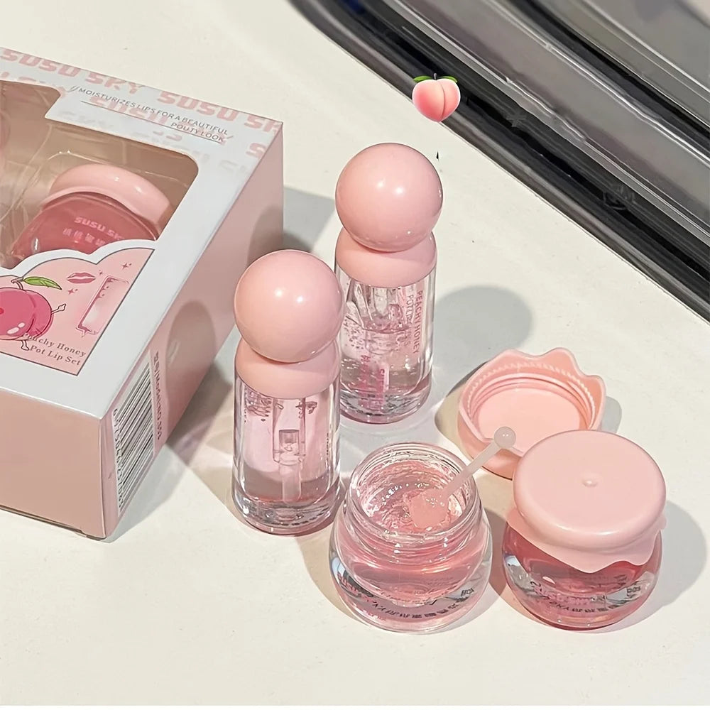 2pcs Lip Gloss and Lip Mask Set, Moisturizing Lips, Moisturizing Peach-flavored Makeup Set