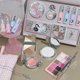 NICEKEY Pink Ballet Makeup Sets Include 4 Lip Mud,1 Blush,1 Pressed Powder,1 Eyes Palette,1 Contour Palette With Necklace Gift