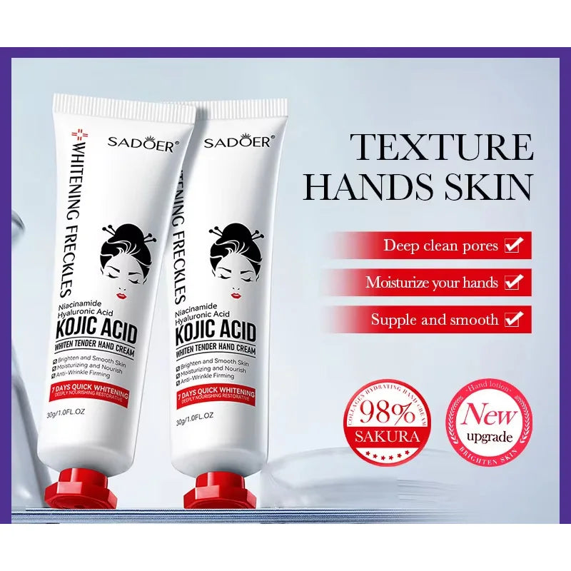 SADOER Kojic Acid Hand Cream Brightening Repair Dry Rough Skin Moisturizing Nourishing Smoothing Hydrating Daily Hand Care 30g
