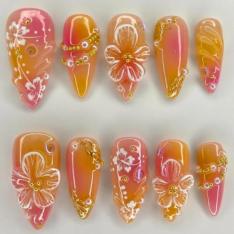 24 false nail pieces shipped randomly, Instagram-style false nails, wearable full-coverage almond-shaped press-on nails.