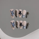 10pcs Handmade Korean Press on Nails Sweet Cool Star Pink White Fake Nail Tips Wearable Summer Night Sky Almond False Nails