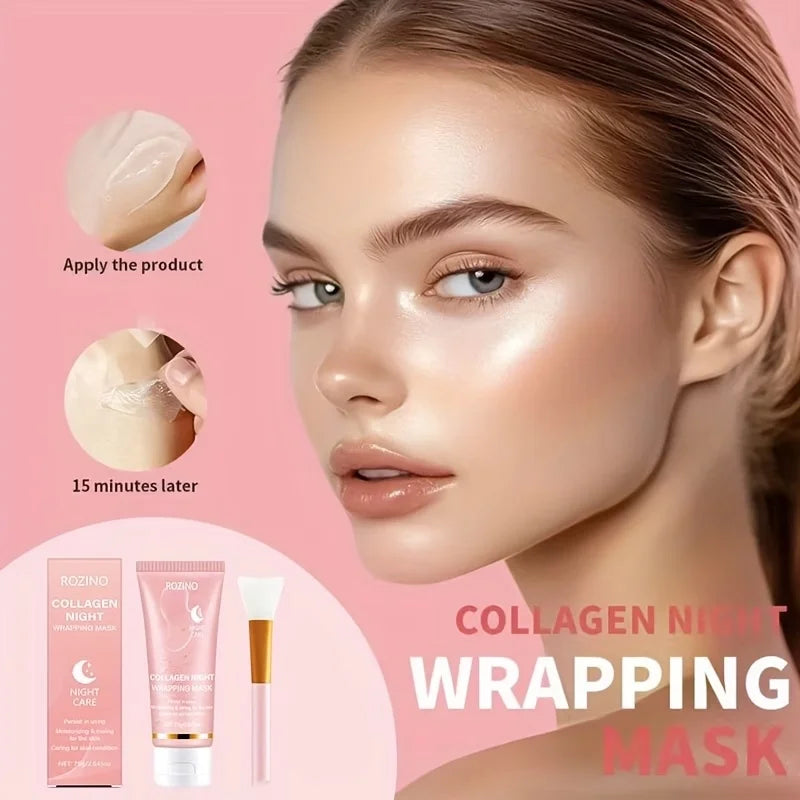 Collagen Overnight Wrapping Off Facial Mask Pack | with Hyaluronic Acid, Elasticity - Hydration Care, Sagging - Dullness - Hydrolyzed Collagen for Glowing Skin-Hydrating Face Mask - Deep Moisture for Dry Skin, Korean Skin Car