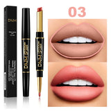 DNM 2 In 1 Matte Lipstick Pencil Double Head Lip Liner Pen Long Lasting Waterproof Lady Charming Nude Red Lipliner Pencil Makeup