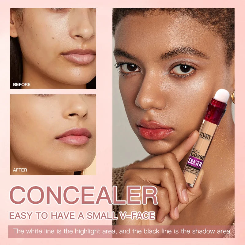 USHAS 12 Color Liquid Concealer Moisturizing Rotating Sponge Head Concealer Long Lasting Lightweight Multi-use Foundation Makeup