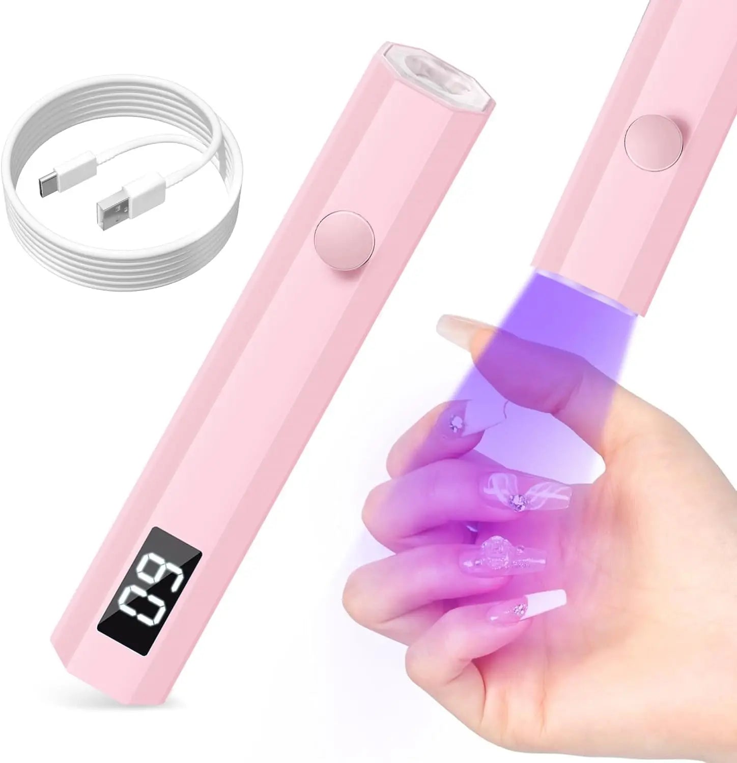 Convenient Handheld UV/LED Nail Lamp Set Handheld Light with Stand LCD Display USB Gel Nail Dryer for Quick Curing All