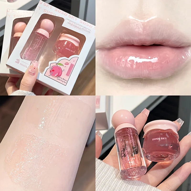 2pcs Lip Gloss and Lip Mask Set, Moisturizing Lips, Moisturizing Peach-flavored Makeup Set