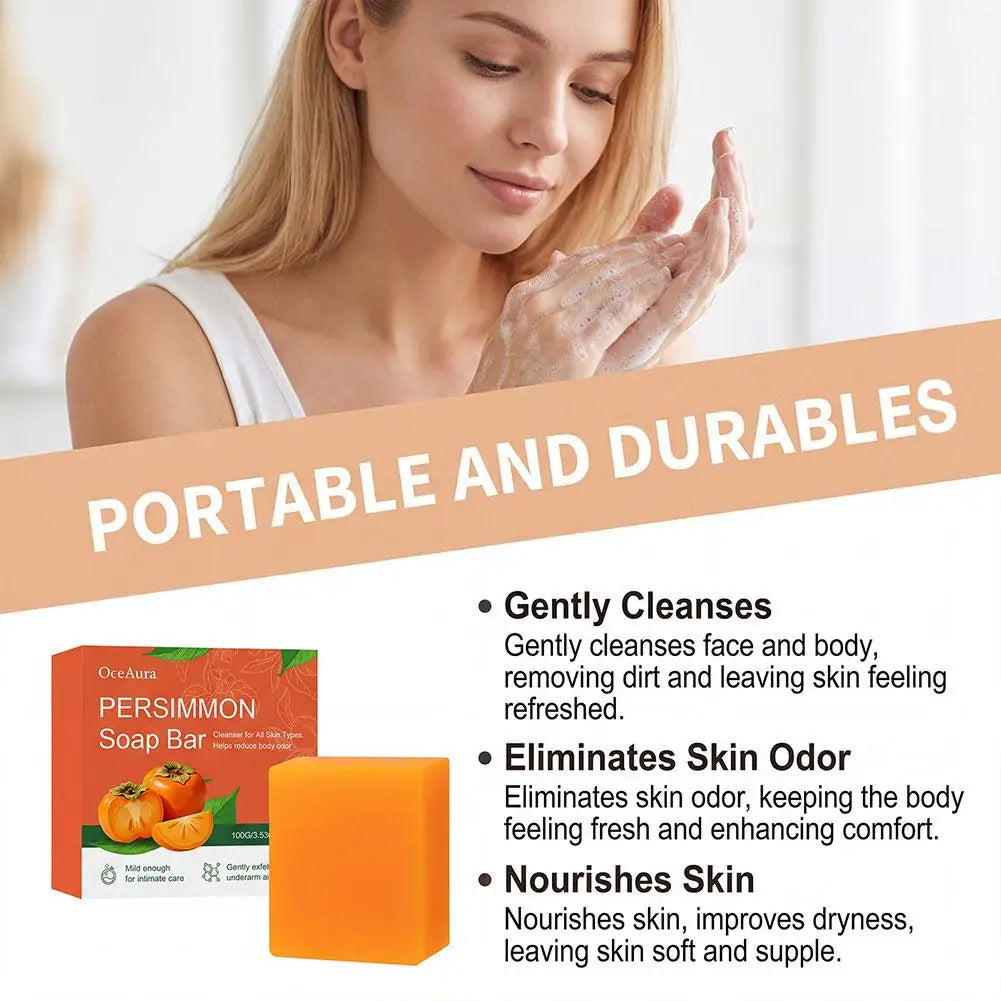 Persimmon Soap Bar for Body Odor Removal, Handmade Persimmon Green Tea Soap for Face and Body Wash Gentle Deodorant Bar