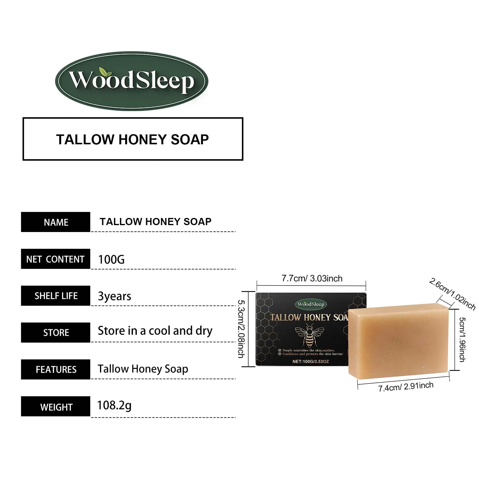 Tallow Honey Soap Bar Gentle Cleansing Bar for Face & Body Rich Lather Moisturizing Redness Relief Soften Smoothing Skin Care