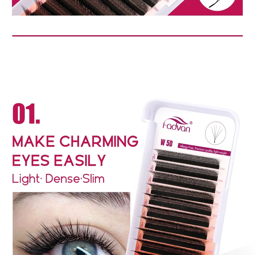 FADVAN M/L/L+/C/D Curl 3D/4D/5D W Shape Eyelash Extensions Waterproof Curling Natural Volume Lashes Soft Black False Eyelashes