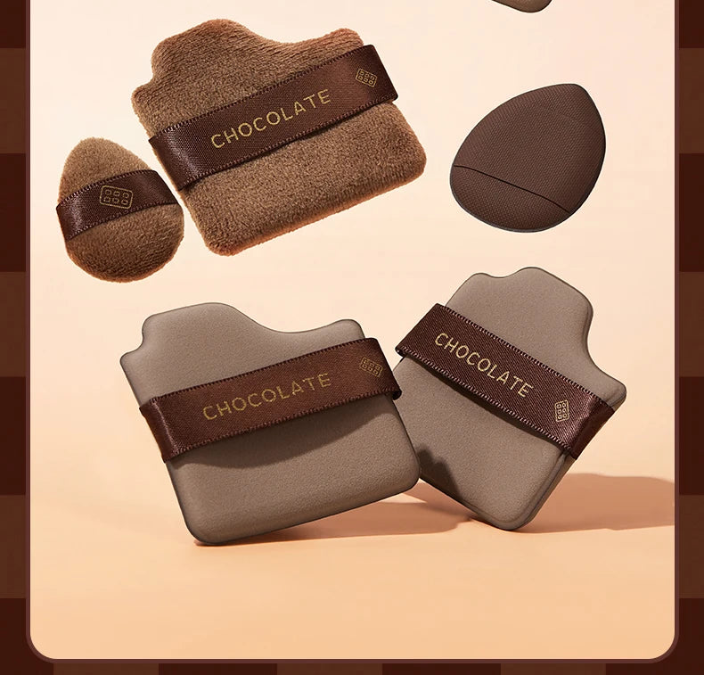 GECOMO 6 PCS Chocolate Powder Puff Set, Wet And Dry Sponge, Soft Leather Flocking Makeup Cushion