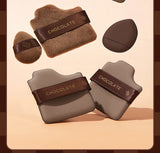 GECOMO 6 PCS Chocolate Powder Puff Set, Wet And Dry Sponge, Soft Leather Flocking Makeup Cushion