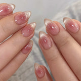 24Pcs Oval Short Pink Press on Nails Simple Ombre Spring False Nail for Sweet Sassy Cool Women&Girl Removable Wearable Nail Art