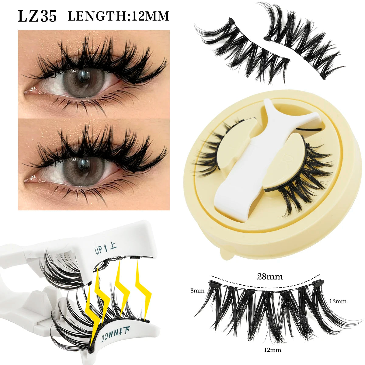 2 Pairs Magnetic Eyelash Natural Look Fluffy False Eyelashes Reusable Magnetic Eyelash Set with Applicator No Glue Need Makeup