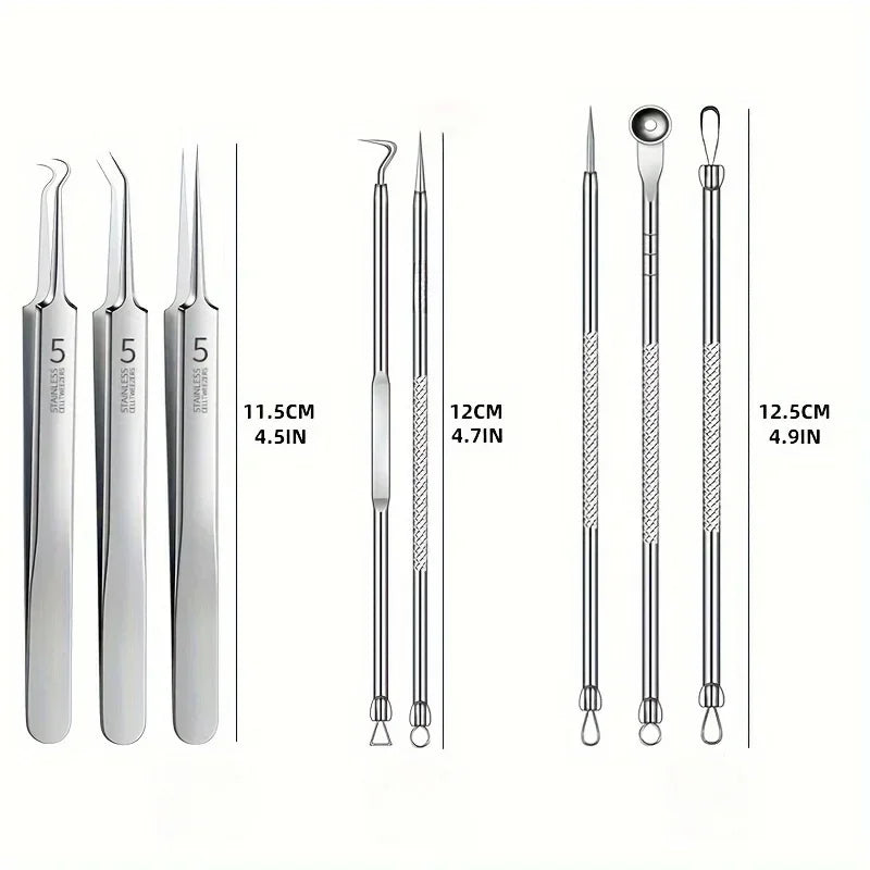 Optional 4Pcs 7Pcs 8Pcs Stainless Steel Skin Care Tool Set For Blackhead And Pimple Household Salon Grooming Accessory