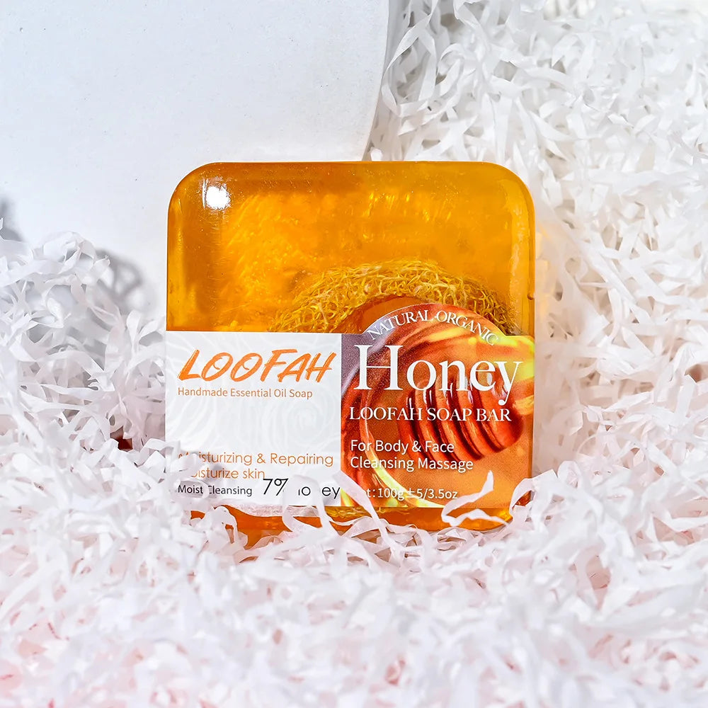 Handmade Kojic Acid Soap with Loofah 100g Lemon Lavender Rose Turmeric Essential Oil Bath Bar New Design Exfoliating Cleansing