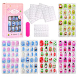 120Pcs Children's Press on Nails Kids Cartoon Acrylic Fake Nails Tips Kawaii Girl Full Cover Short False Nails With Jelly Glue#@