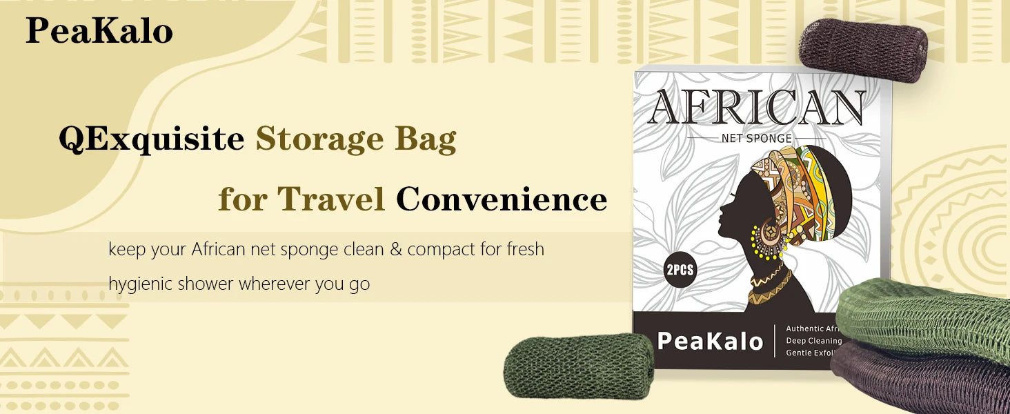 PeaKalo Authentic African Net Sponge-2Pcs Exfoliating Bath Shower Loofah Sponge, Gentle Back Scrubber for All Skin Types,Durable