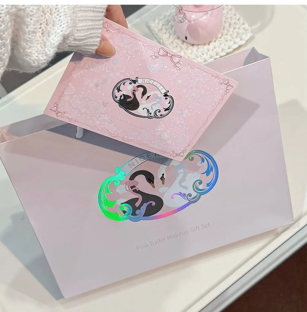 NICEKEY Pink Ballet Makeup Sets Include 4 Lip Mud,1 Blush,1 Pressed Powder,1 Eyes Palette,1 Contour Palette With Necklace Gift