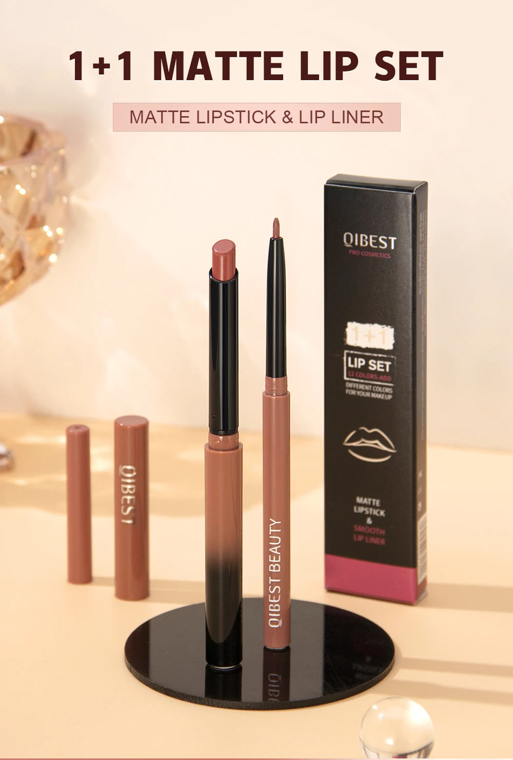 QIBEST 12 Colors Lip Makeup Nude Lipstick Pencil Waterproof Long Lasting Sexy Red Lip Stick Matte Lip Liner Pen Lipstick