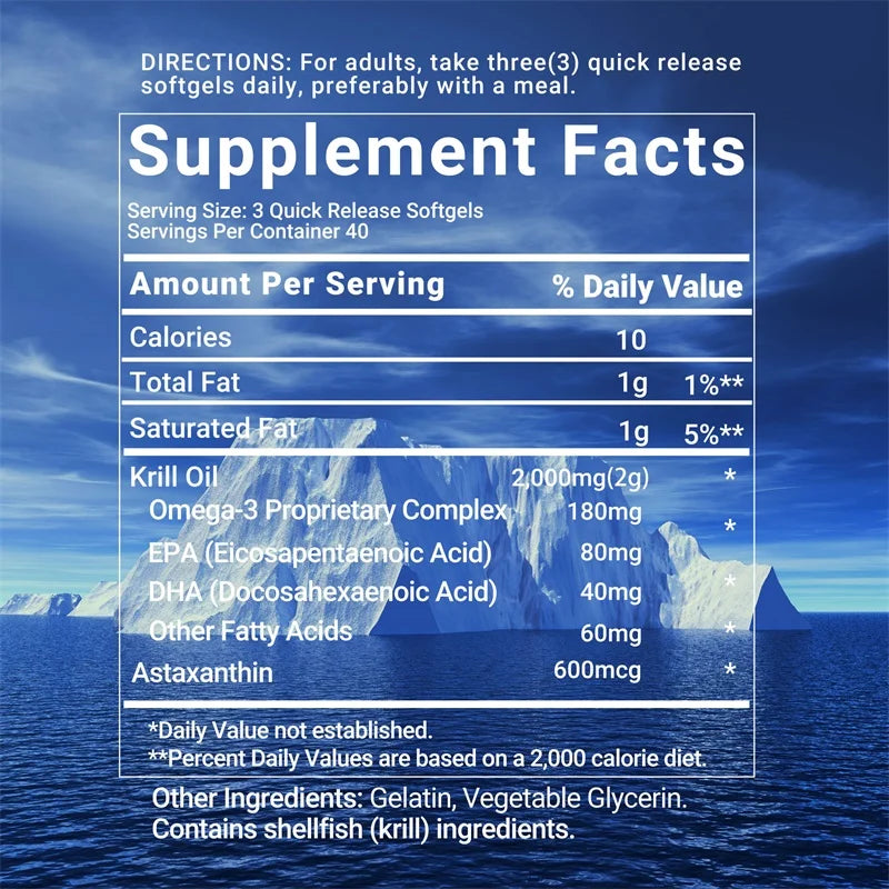 Antarctic Krill Oil Astaxanthin Capsules(EPA, DHA) Joint And Skin Health Support Immunity, Cardiovascular, Non-GmoSupplementsSup