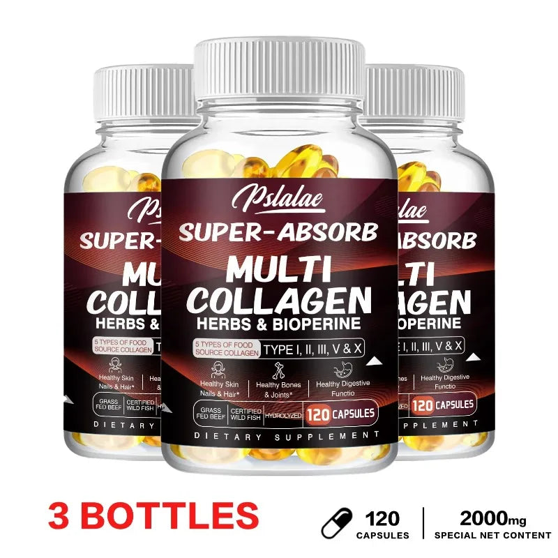 Multi Collagen Capsules - Collagen Skin Whitening & Anti-Aging - Vitamin C, Hyaluronic Acid, Gluten Free Supplement