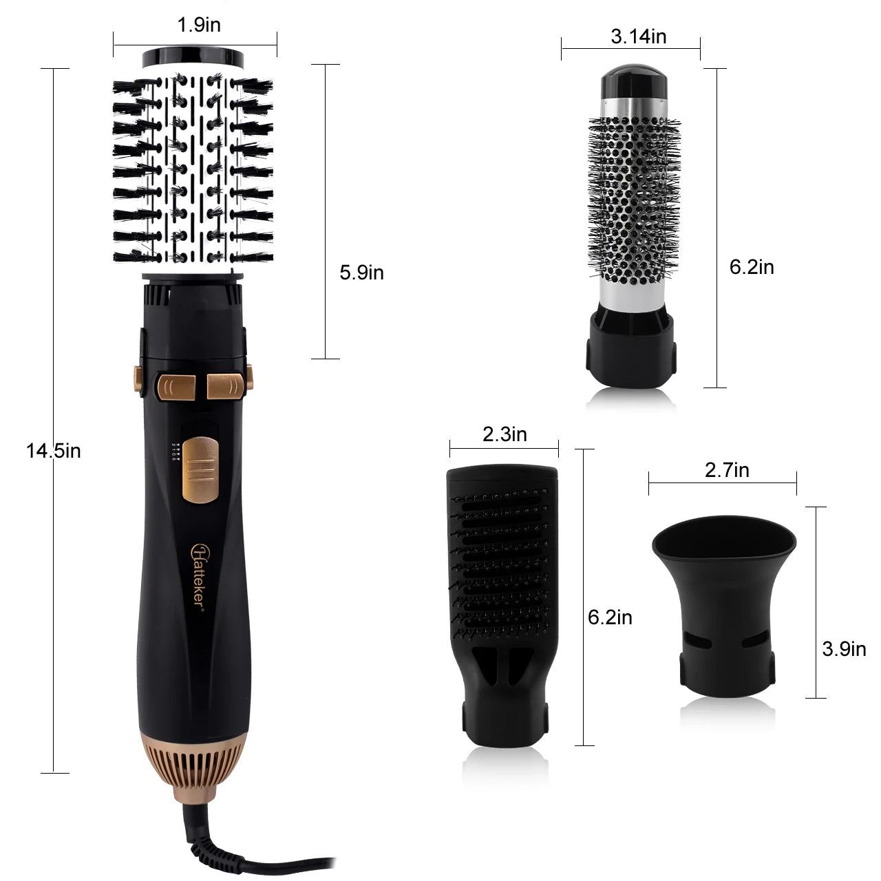 Hatteker EU 4-Head Hair Dryer Hot Air Brush Strong Wind Electric Straightener Curler Roller Comb Blower Styling Tool for Women