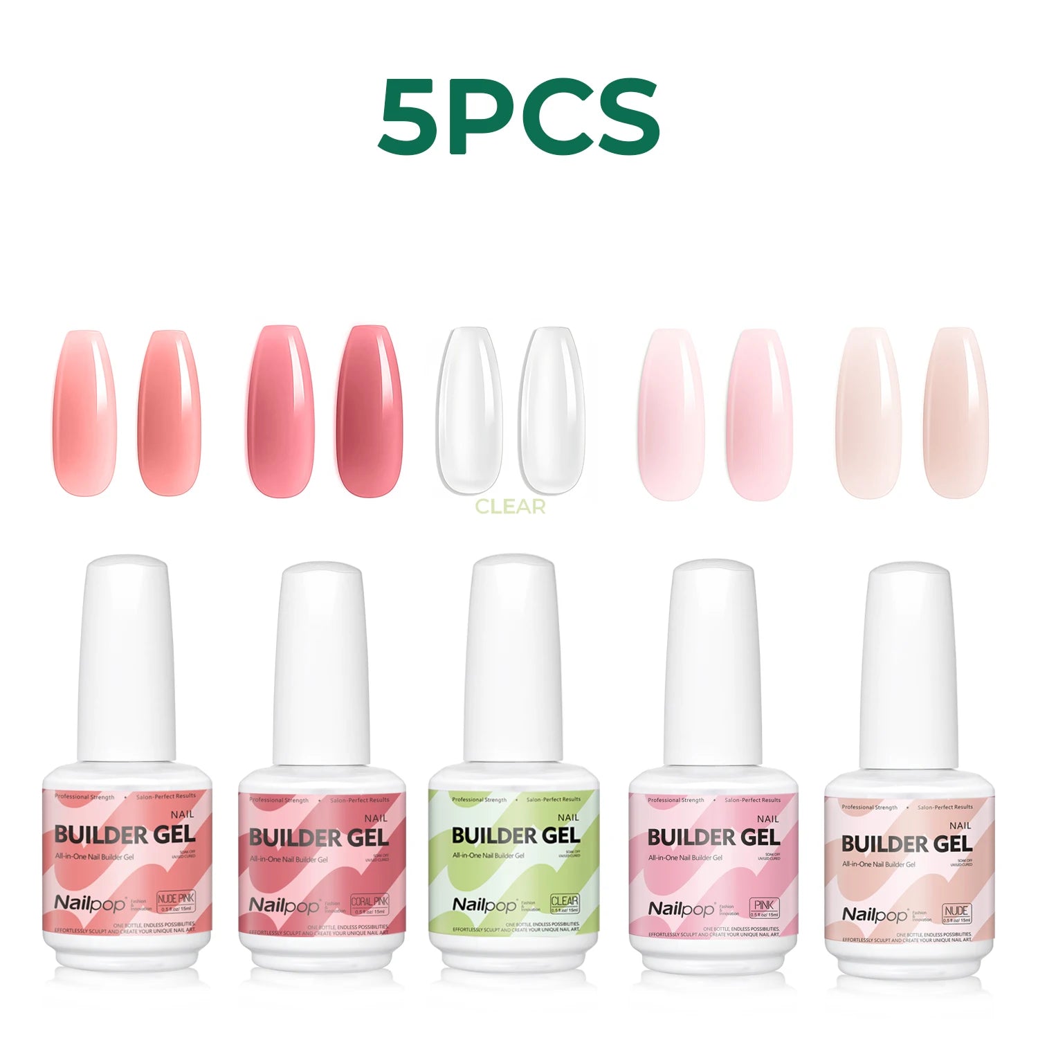 Nailpop 7 IN 1 Nail Glue Gel 15ml Gellack UV Nails Builder Gel Apex & Extension Soak off Base Gel Top Coat  HEMA FREE