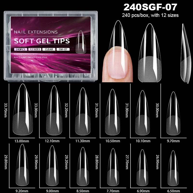 Luxury False Nail Tips Soft Gel Fingertip Semi-matte Capsules Almond French Coffin Full Cover Artificial Fake Nails Extension